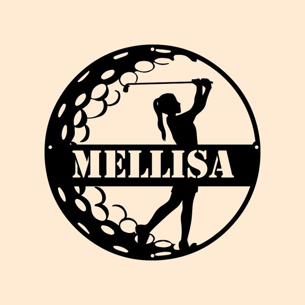 Personalizada Mujer Nombre Golfista Signo Decoración Para Habitación Metal Wall Art