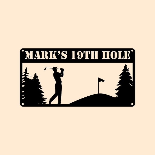 Personalizado Hombre Golfista Rectángulo Nombre Signo Decoración Para Habitación Metal Wall Art