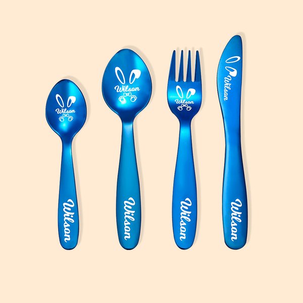 Personalisierte Ostern Kaninchen Baby Kind Besteck Set Lebensmittelqualität mit Namen Taufe Ostern Geschenk für Baby Kind neue Mama