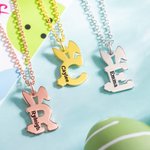 Collier Gravé Initiale en Lapin Collier Personnalisé avec Nom Cadeau Anniversaire Pâques pour Enfant Ami Famille