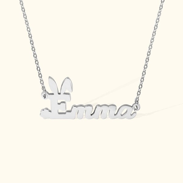 Personalized Name Bunny Necklace Easter Birthday  Christmas Gift for Women Girls