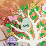 Panneau d'Arbre en Bois Personnalisé avec Nom ou Texte sur les Œufs Pâques Cadeau de Décoration pour Famille et Enfant
