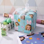 Papier d'Emballage avec Carottes Oeufs de Pâques Personnalisé avec Photo Cadeau d'Anniversaire de Pâques pour les Enfants Famille