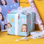 Papier d'Emballage avec Carottes Oeufs de Pâques Personnalisé avec Photo Cadeau d'Anniversaire de Pâques pour les Enfants Famille