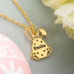 Collier Personnalisé avec Nom Gravé Pendentif en Forme d'Œuf Lapin Cadeau Anniversaire Pâques pour Enfant