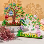 Panneau d'Arbre en Bois Personnalisé avec Nom ou Texte sur les Œufs Pâques Cadeau de Décoration pour Famille et Enfant