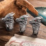 Anello da uomo con pietra di nascita del drago gotico medievale