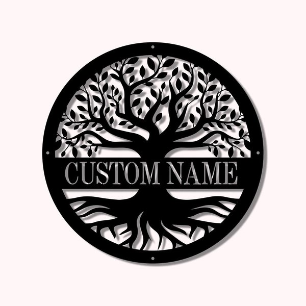 Personalised Family Sign Metal Wall Art Tree of Life Decoration