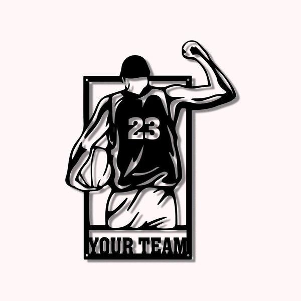 Plaque en Métal Joueur de Basketball Personnalisée avec Nom et Numéro Décoration Murale Art Cadeau d'Anniversaire Fête des Pères pour Garçon et Homme