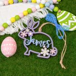 Décoration de Lapin en Bois Ornement Personnalisé avec Nom Gravé Cadeau de Pâques pour Enfant Bébé Nouveau-Né