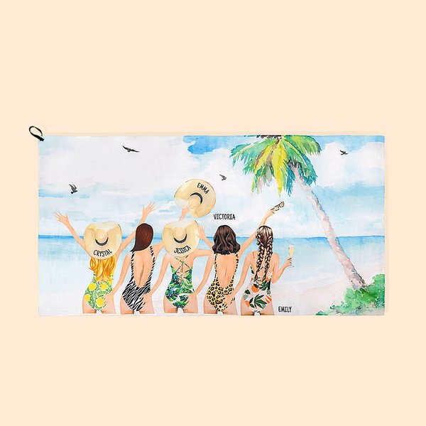 Personalised Besties' Back Beach Holiday Style Portable Quick Drying Beach Towel