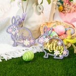 Décoration de Lapin en Bois Ornement Personnalisé avec Nom Gravé Cadeau de Pâques pour Enfant Bébé Nouveau-Né