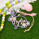 Décoration de Lapin en Bois Ornement Personnalisé avec Nom Gravé Cadeau de Pâques pour Enfant Bébé Nouveau-Né