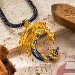 Collier Personnalisé avec Nom Pendentif Dragon Lune Médiéval Gothique Chaîne de Queue de Renard Cadeau Anniversaire Fête des Pères pour Homme