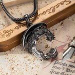 Collier Personnalisé avec Nom Pendentif Dragon Lune Médiéval Gothique Chaîne de Queue de Renard Cadeau Anniversaire Fête des Pères pour Homme