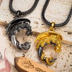 Collier Personnalisé avec Nom Pendentif Dragon Lune Médiéval Gothique Chaîne de Queue de Renard Cadeau Anniversaire Fête des Pères pour Homme