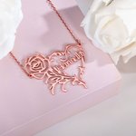 Collier Prénom Rose Personnalisé Pendentif Coeur et Fleur Évidés Cadeau pour Femme