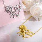 Collier Prénom Rose Personnalisé Pendentif Coeur et Fleur Évidés Cadeau pour Femme