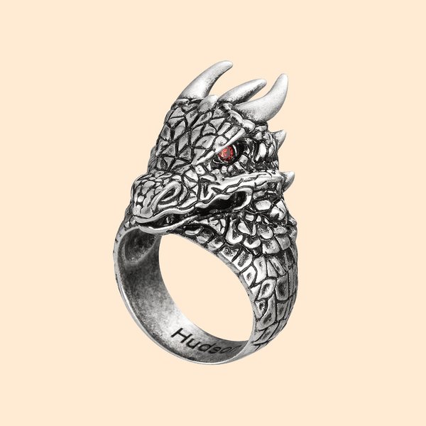 Anello da uomo con pietra di nascita del drago gotico medievale
