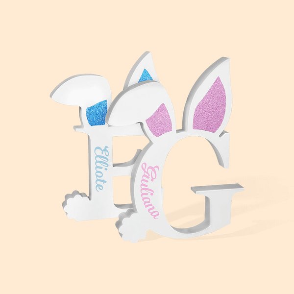 Personalised Easter Glitter Bunny Rose Alphabet Decoration with Name Easter Gift for Kids