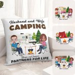 Funda de cojín personalizada con el nombre del marido y la mujer que acampan juntos para toda la vida Regalo de San Valentín para parejas