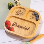 Personalised Square Bamboo Suction Plates for Baby