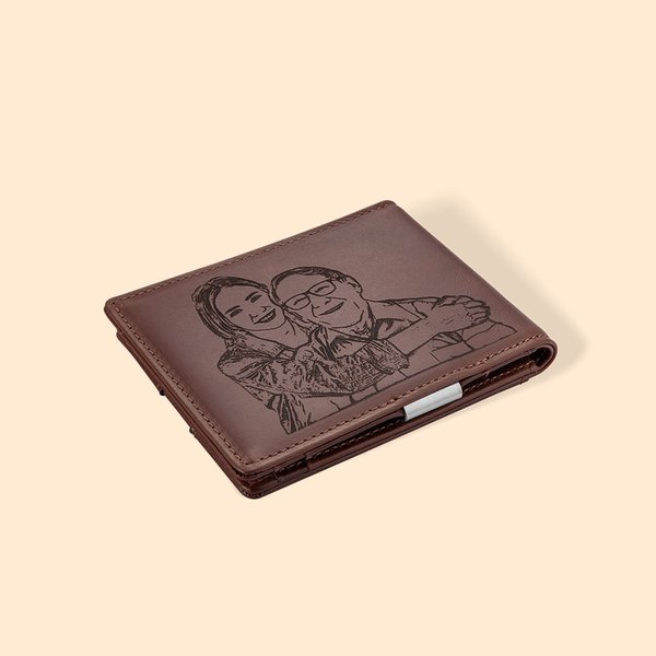 Personalized Leather Photo Wallet with Money Clip for Father's Day