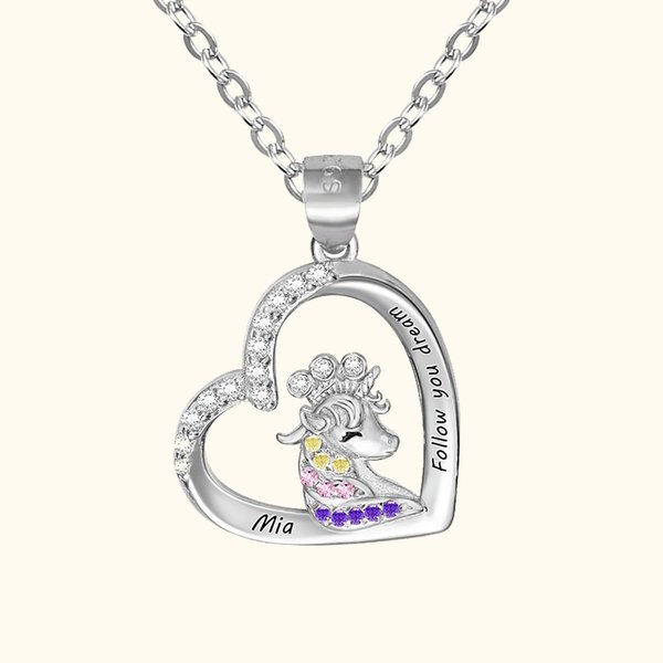Personalized Heart Fantasy Unicorn Necklace for Women Girls