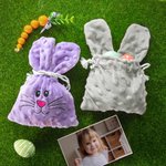 Sac à Friandises en Velours Personnalisé avec Nom Brodé Sac en Forme de Lapin Cadeau de Pâques pour Enfant