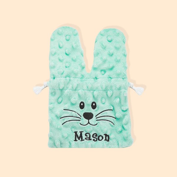 Sac à Friandises en Velours Personnalisé avec Nom Brodé Sac en Forme de Lapin Cadeau de Pâques pour Enfant
