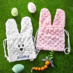 Sac à Friandises en Velours Personnalisé avec Nom Brodé Sac en Forme de Lapin Cadeau de Pâques pour Enfant