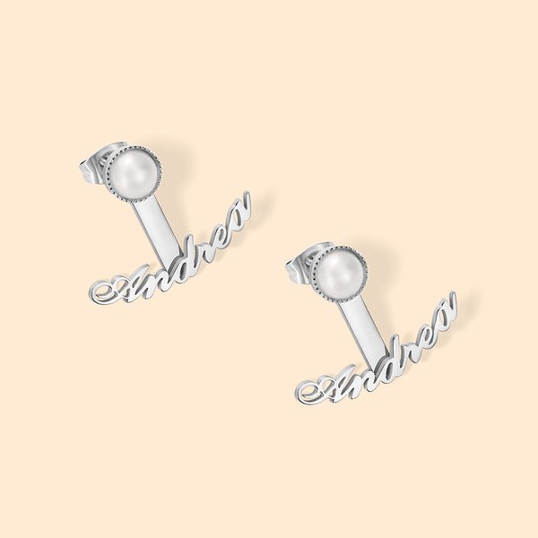 Custom Name Pearl Stud Earrings