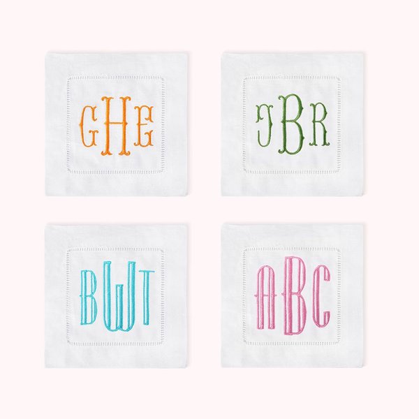 Personalized Monogrammed Linen Cocktail Napkins Set of 4