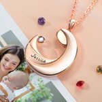 Collier Personnalisé Prénom avec Pierre de Naissance Pendentif en Forme de Lune Cadeau Fête des Mères pour Nouvelle Maman
