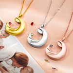 Collier Personnalisé Prénom avec Pierre de Naissance Pendentif en Forme de Lune Cadeau Fête des Mères pour Nouvelle Maman