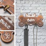 Porte-laisse en bois en forme d'os avec le nom du chien pour les amoureux des chiens.