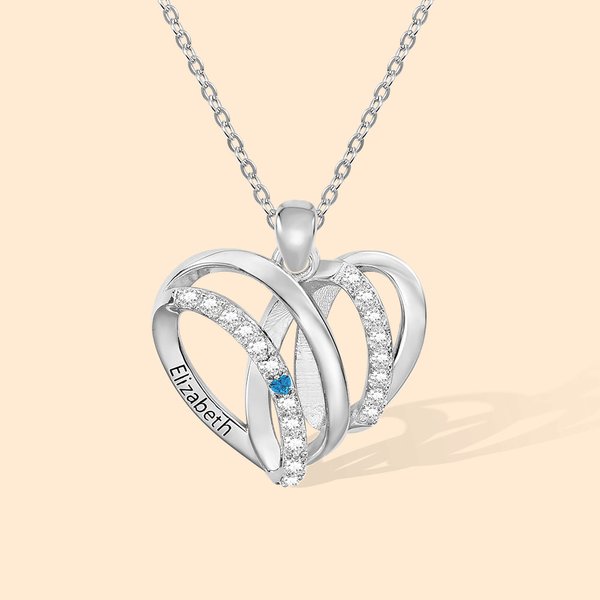 Custom Family Heart Shaped Birthstone Name Necklace for Mom Grandmother Gift