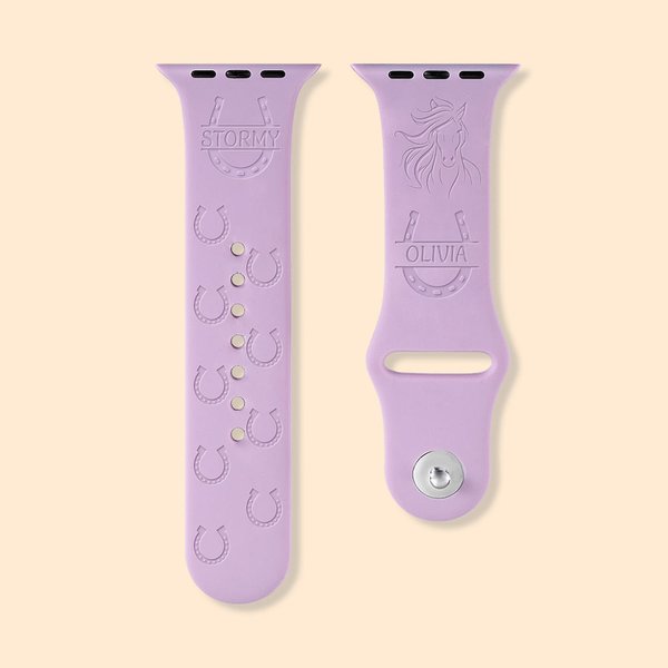 Bracelet de Montre en Silicone avec Nom Personnalisé Cheval et Fer à Cheval pour Apple