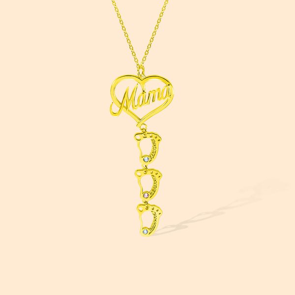 Personalizado 1-8 Baby Feet Charms Mamá Corazón Birthstone Collar para el Día de la Madre Regalos