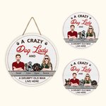 Personalised Wooden Crazy Dog Lady And Grumpy Old Man Welcome Door Sign