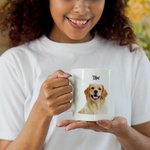Tasse en céramique personnalisée avec un portrait et un nom d'animal mignon pour les cadeaux d'amoureux des animaux.