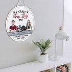 Panneau de Porte de Bienvenue en Bois Personnalisé avec Nom et Portait Chien Fou Femme et Vieil Homme Grincheux Cadeau Anniversaire pour Famille
