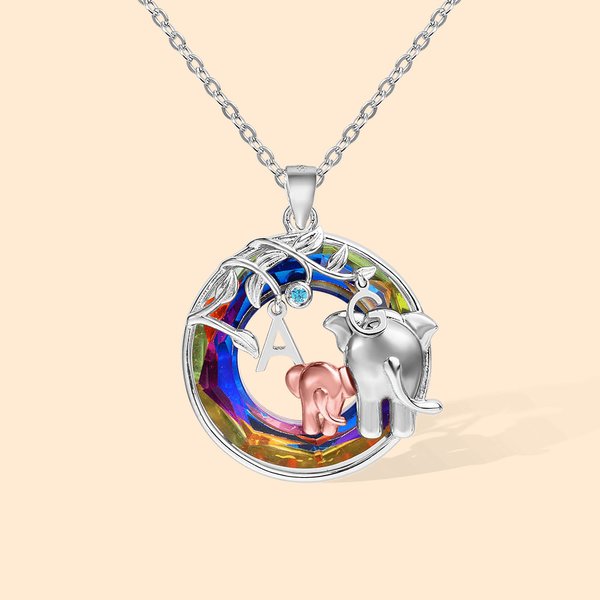Collie Personnalisé avec Initiale Pententif Orné de Cristaux avec Mère et Enfant Éléphant Cadeau Fête des Mères pour Femme