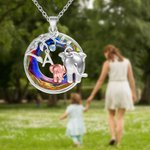 Collie Personnalisé avec Initiale Pententif Orné de Cristaux avec Mère et Enfant Éléphant Cadeau Fête des Mères pour Femme