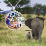 Collie Personnalisé avec Initiale Pententif Orné de Cristaux avec Mère et Enfant Éléphant Cadeau Fête des Mères pour Femme