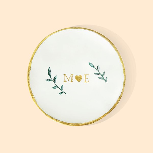 Bandeja personalizada para joyas con rama de olivo y ramo de flores