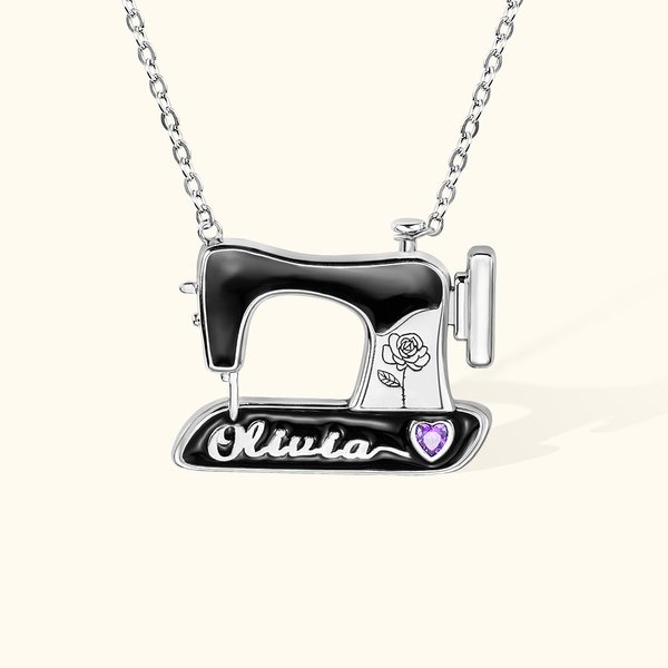 Personalizada piedra de nacimiento y flor de nacimiento collar de la máquina de coser de regalo para la madre