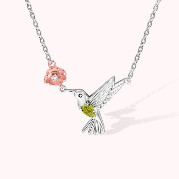 Pendentif Personnalisé avec Pierre de Naissance Collier Colibri avec Fleur de Naissance Cadeau Fête des Mères