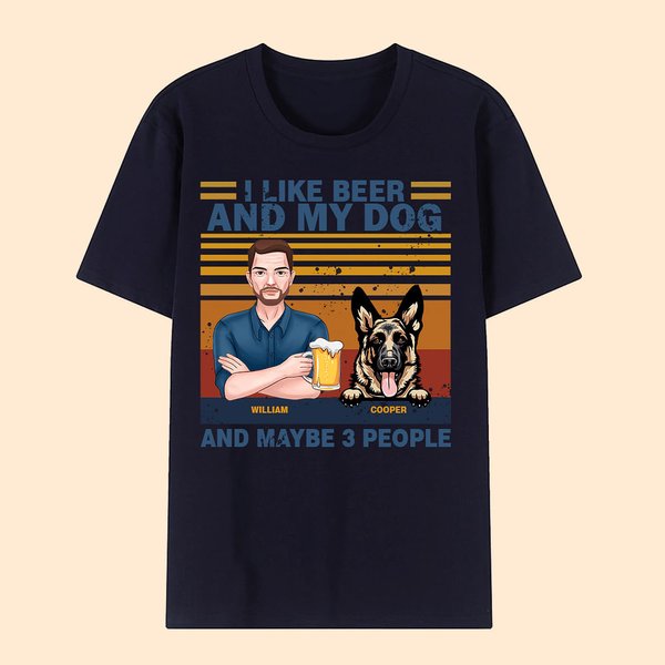 Gepersonaliseerd Unisex Katoenen Ik Hou Van Bier En Mijn Hond T-Shirt met Namen