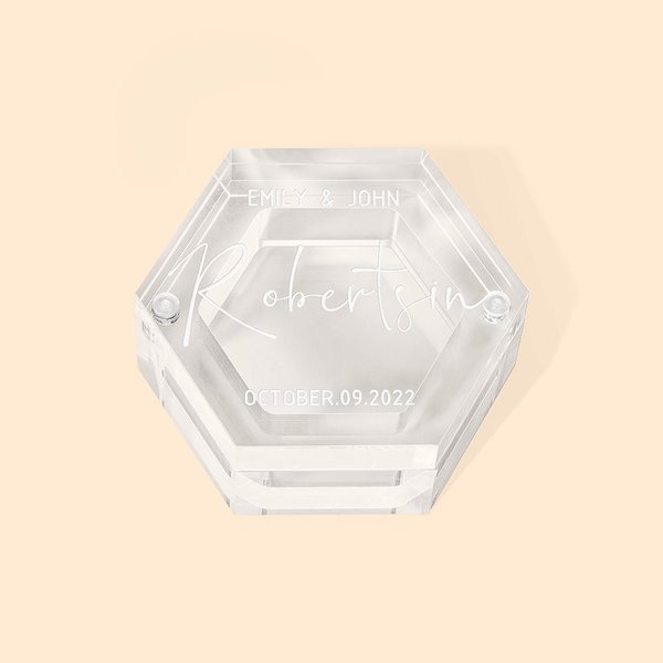 Personalised Hexagonal Acrylic Engraved Ring Box for Wedding Ceremony Proposal